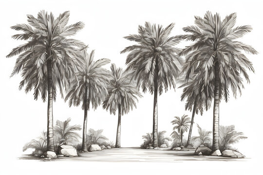 Front view of isolated palm beach illustration on white background