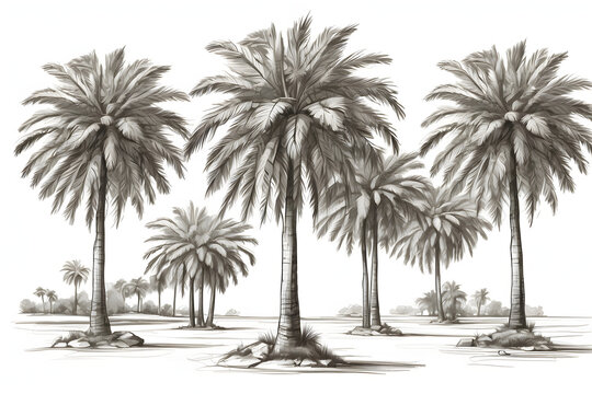 Front view of isolated palm beach illustration on white background