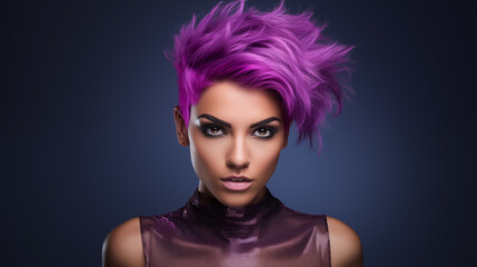 Fabulous woman with purple hair, beautiful female long wavy hair beauty salon, fashion model concept healthy, natural hair