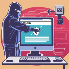 Hacker attacks A Laptop an application malware or virus by fake or email. fraud scam and steal...