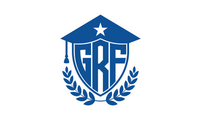 GRF three letter iconic academic logo design vector template. monogram, abstract, school, college, university, graduation cap symbol logo, shield, model, institute, educational, coaching canter, tech