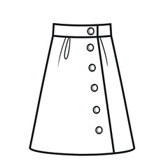 Casual A-line skirt with a large number of buttons, fastened on the side outline for coloring on white background