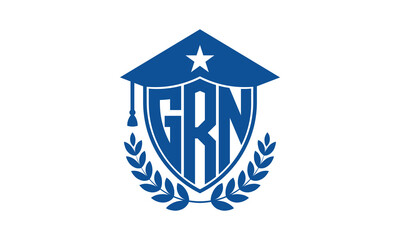 GRN three letter iconic academic logo design vector template. monogram, abstract, school, college, university, graduation cap symbol logo, shield, model, institute, educational, coaching canter, tech