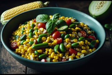 A traditional dish made with corn, beans, and sometimes other vegetables like squash, often served as a side dish by ai generated