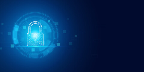 Futuristic blue shield ethics and Security abstract technology background. Artificial intelligence digital transformation and Business quantum internet network communication and Antivirus.