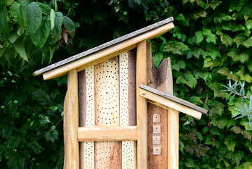 Insect hotel, house and nesting aid for insects made of wood