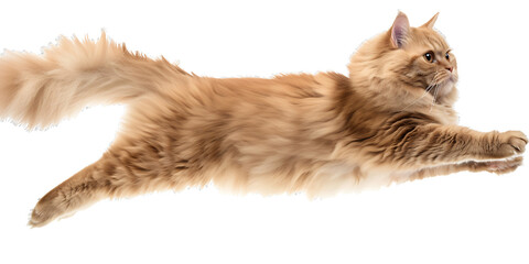 Cute Persian cat jumping on transparent background PNG - obrazy, fototapety, plakaty