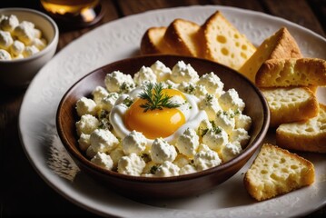 A type of cheese curd dish made from cottage cheese, eggs, and caraway seeds by ai generated - obrazy, fototapety, plakaty
