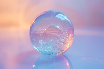 Vibrant Soap Bubble Fantasy in Pink and Blue Hues: Abstract Illustration with Bright Circles, Liquid Reflections, and Transparent Spheres Science