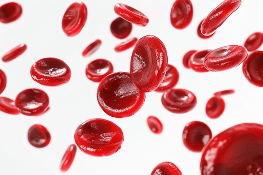 Isolated red blood cells on a clean white background. Isolated concept. Many red blood cells. 3D render. Cells. Body composition.