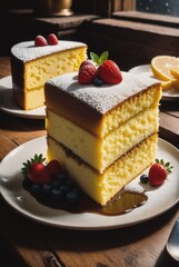 Castella (Kasutera) A sponge cake made with sugar, flour, eggs, and starch syrup by ai generated