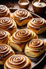 Obraz na płótnie Canvas Cinnamon rolls, similar to the Swedish kanelbulle, made with buttery dough and flavored by ai generated