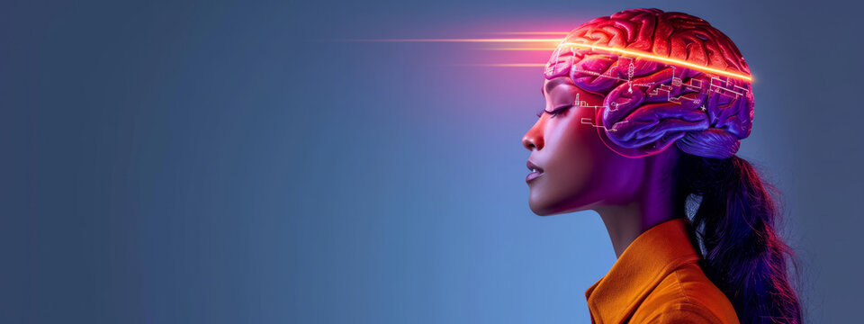 Glowing Mind: An Illuminated Portrait of a Woman With a Neon Light Halo