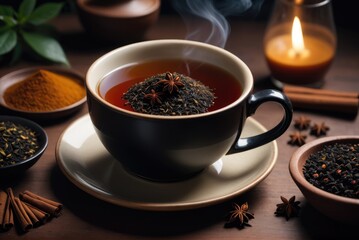 Eritrean spiced tea made with black tea leaves, spices like cinnamon and cloves by ai generated - obrazy, fototapety, plakaty