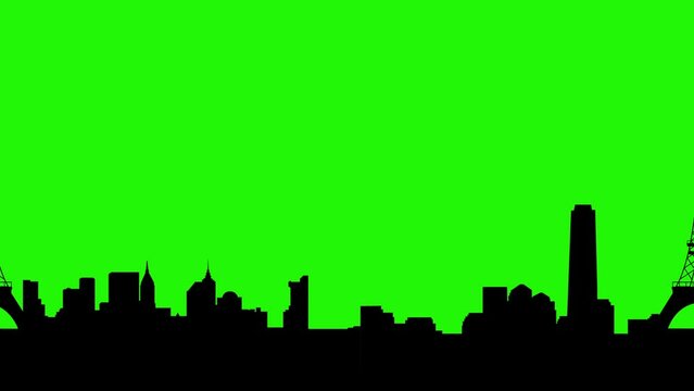 Paris city skyline silhouette with green screen