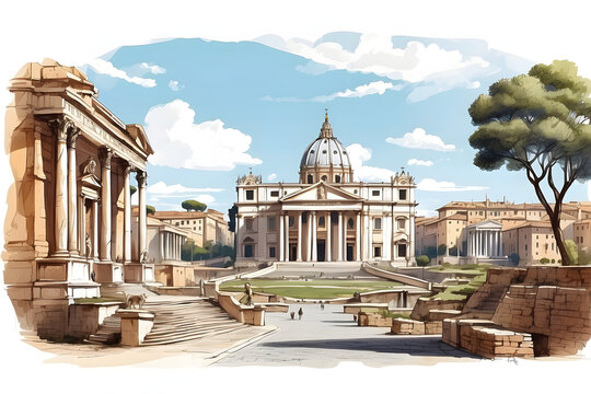 Close-up front view of aesthetic Rome illustration