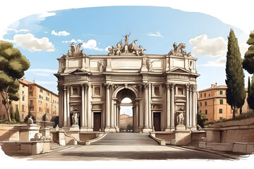 Obraz premium Close-up front view of aesthetic Rome illustration