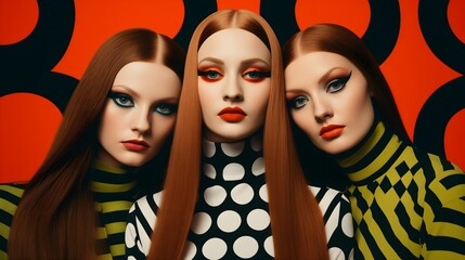 portrait of an 3 high fashion women in a row