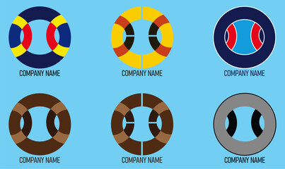 Set of 6 logos with different styles, colors and company name.