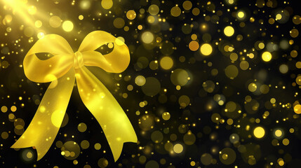 Yellow ribbon with bow on black background. Perfect for adding touch of elegance and sophistication to any design