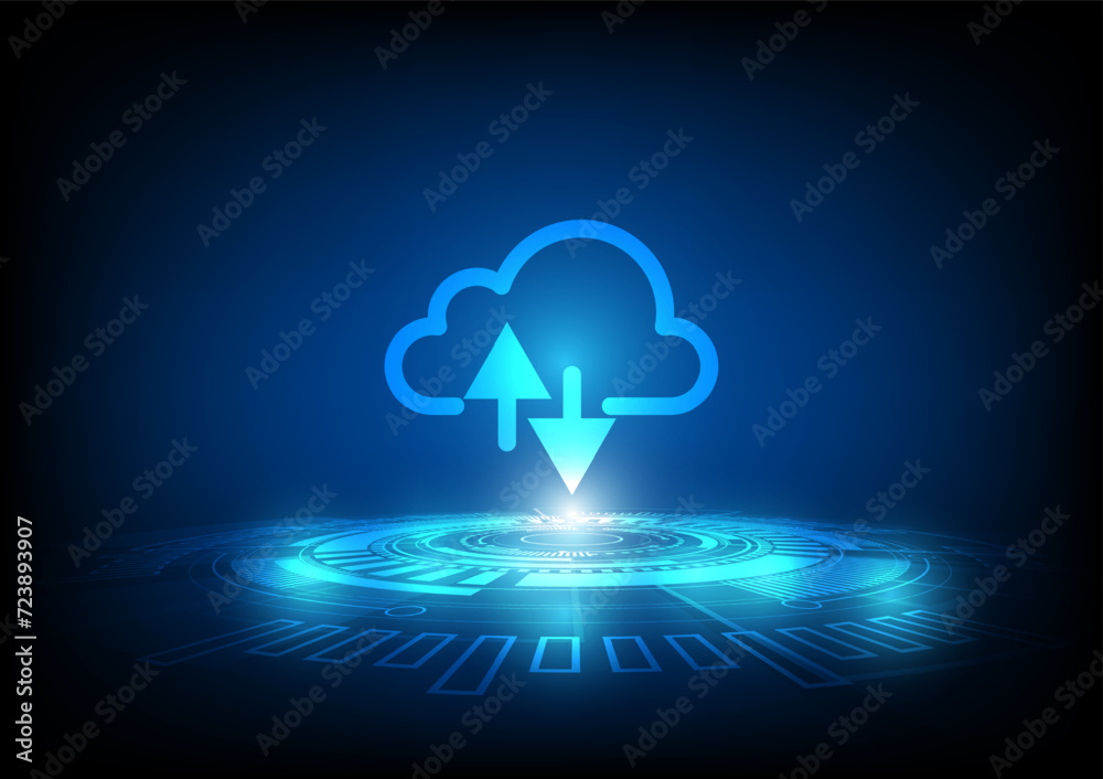 Poster cloud storage. from the cloud in the world map. a digital service or application that transfers data