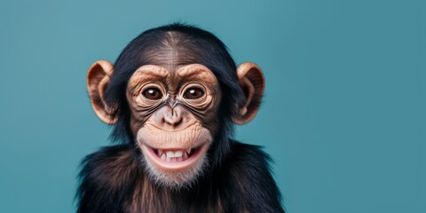 Cheerful Baby Chimpanzee Wearing An Amusing Smile, With Space For Captions. Сoncept Vibrant Floral Arrangements, Stunning Sunset Silhouettes, Dynamic Action Shots, Serene Beach Landscapes