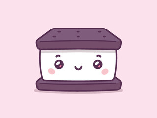 Cute Ice cream sandwich cartoon kawaii character vector illustration