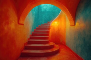 a_staircase_with_a_lamp_near_it
