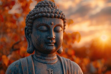 a_statue_of_a_buddha_against_a_yellow_sky