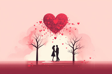 A romantic digital illustration of a couple's lover, conveying a mood of love and Valentine's Day celebration. Love concept background.
