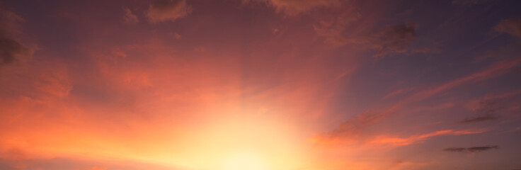 Sunset sky, Dramatic dusk sky in the Evening with wind golden hour sunlight Background, Horizon...