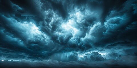 Foreboding Storm Clouds Create An Eerie And Mystifying Scene Under Dark Skies. Сoncept Stormy Landscape, Eerie Atmosphere, Dark Skies, Mysterious Scene - obrazy, fototapety, plakaty