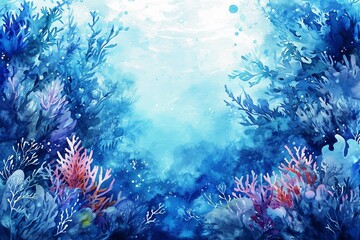 Fototapeta na wymiar Beautiful underwater composition with water color flowers