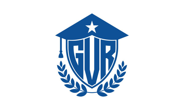 GVR three letter iconic academic logo design vector template. monogram, abstract, school, college, university, graduation cap symbol logo, shield, model, institute, educational, coaching canter, tech
