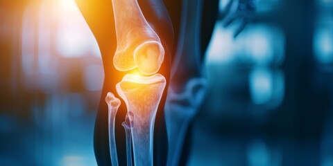 Picture Of Inflamed Joints In Leg Caused By Osteoarthritis, Affecting Bone Health. Сoncept Osteoarthritis And Joint Health, Inflammation And Bone Health, Impact Of Osteoarthritis On Leg Joints - obrazy, fototapety, plakaty