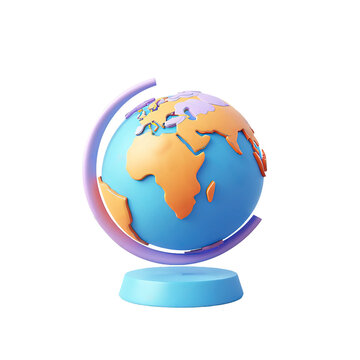Earth globe, 3D render style, isolated on white background cutout.