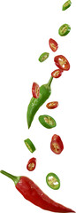 falling red and green chilli slices