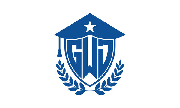 GWD three letter iconic academic logo design vector template. monogram, abstract, school, college, university, graduation cap symbol logo, shield, model, institute, educational, coaching canter, tech