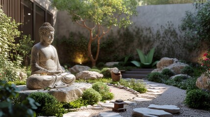 statue of buddha in a peaceful environment to practice mindfulness and relaxation.