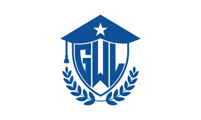 GWL three letter iconic academic logo design vector template. monogram, abstract, school, college, university, graduation cap symbol logo, shield, model, institute, educational, coaching canter, tech