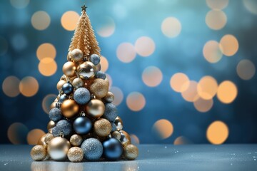 Fototapeta na wymiar Christmas tree, golden and blue balls.