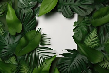 Frame of juicy green tropical leaf background.