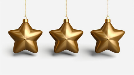 Three golden stars hanging from string. Perfect for adding touch of elegance and celebration to any occasion