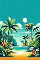 Fototapeta na wymiar beach landscape with palm trees