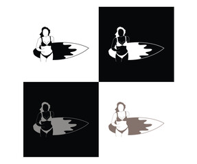 Surfing Woman Silhouette Logo Concept