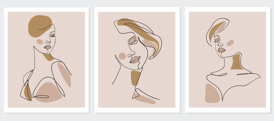 Set of woman portrait. Simple, minimalist vector illustration of beautiful woman. One line art.