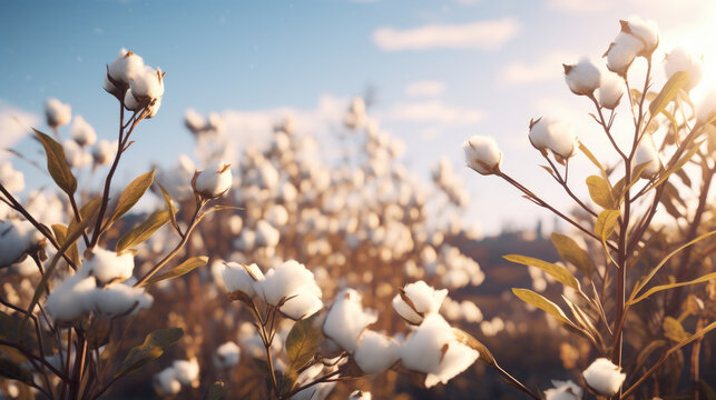 Beautiful field of white flowers with sun shining in background. Perfect for nature and floral themes