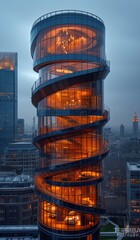 an_office_building_has_beautiful_spiral_glass_top_i