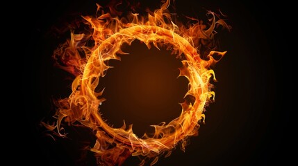 Fire in form of circle. Fire flame on black background
