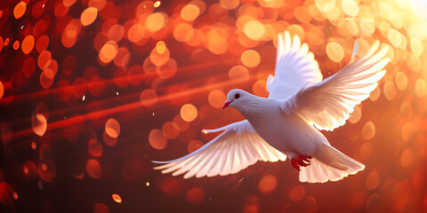 White dove soars gracefully through the peaceful blue sky, symbolizing love, freedom, and the beauty of nature